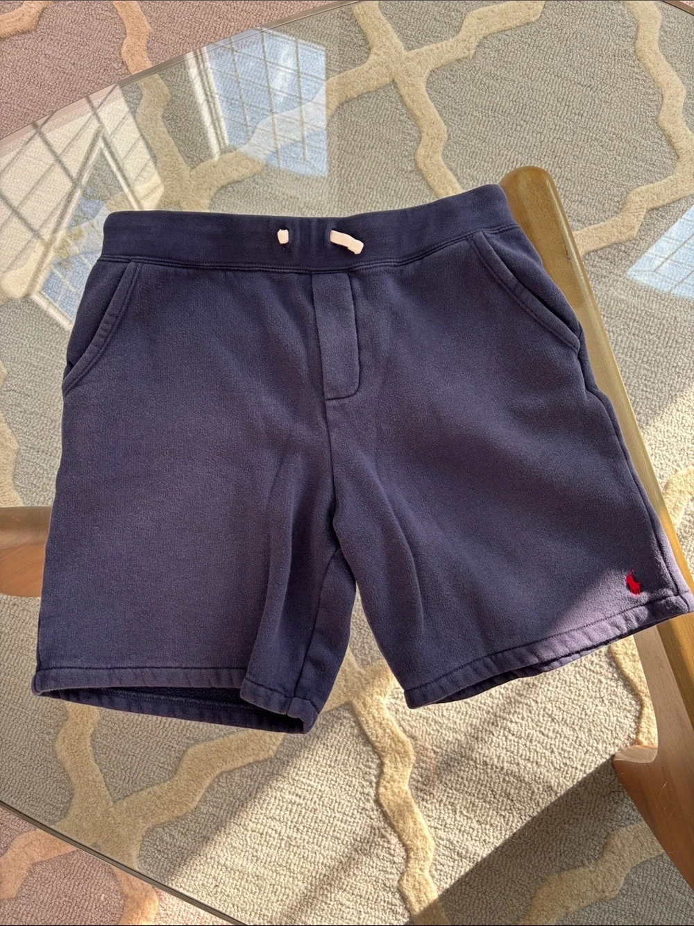 Ralph Lauren Navy Fleece Kids' Shorts with Red Pony